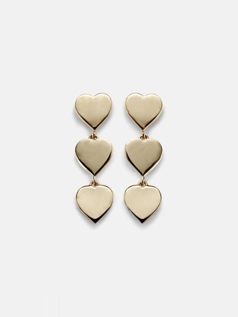 Pure Three Heart Linear 14kt gold earrings