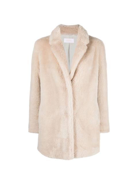 shearling-trim single-breasted coat