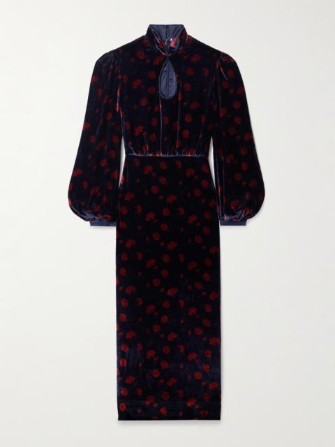 Domino Cutout Floral-print Velvet Turtleneck Midi Dress