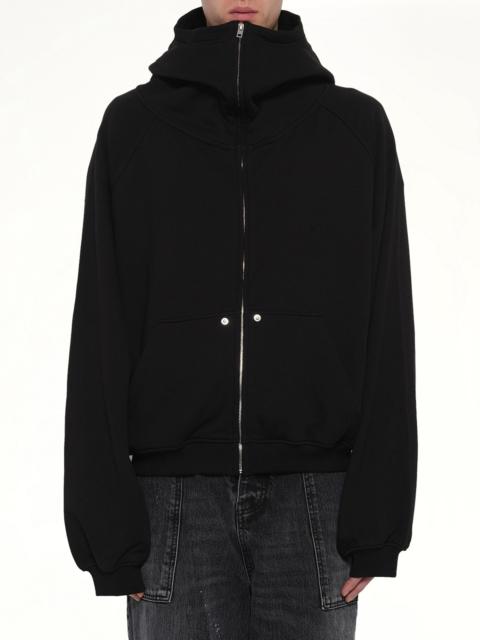 Snap-Detail Jersey Zip-Up Hoodie in Black