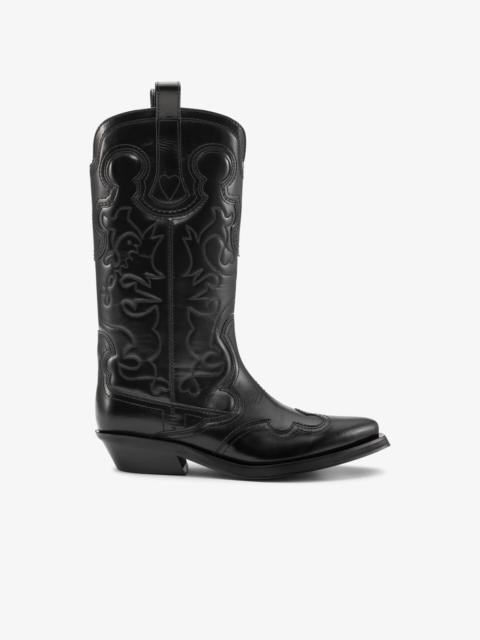 BLACK MID SHAFT EMBROIDERED WESTERN BOOTS