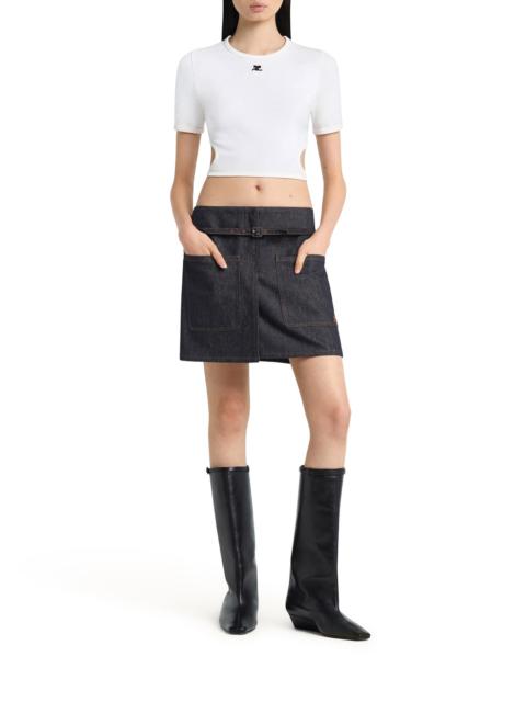 CROPPED T-SHIRT WITH EMBROIDERED LOGO AND CUT-OUT DETAIL