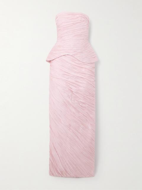 Strapless Gathered Plissé-taffeta Gown