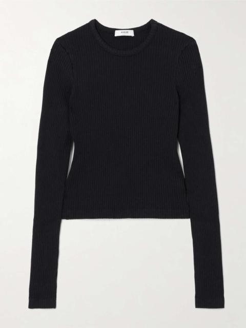 Alma ribbed stretch organic cotton top Black