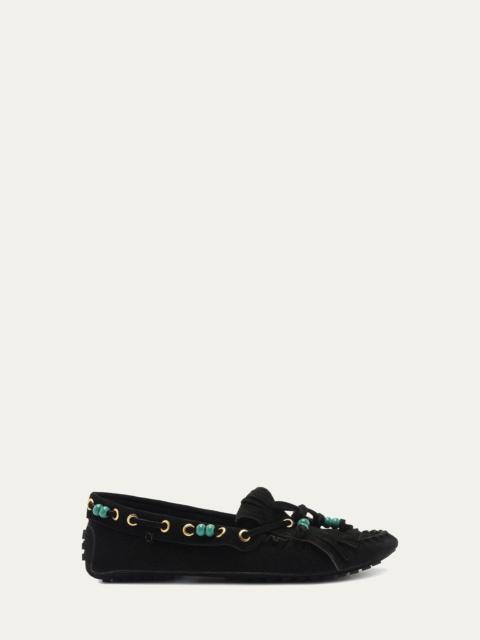Black Fringe Suede Moccasin