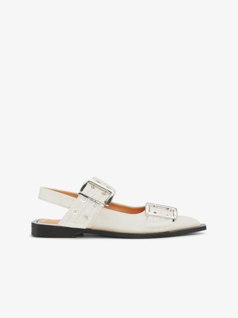 WHITE WIDE WELT BUCKLE BALLERINAS