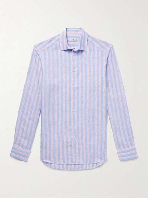 Slim-Fit Logo-Embroidered Striped Linen Shirt