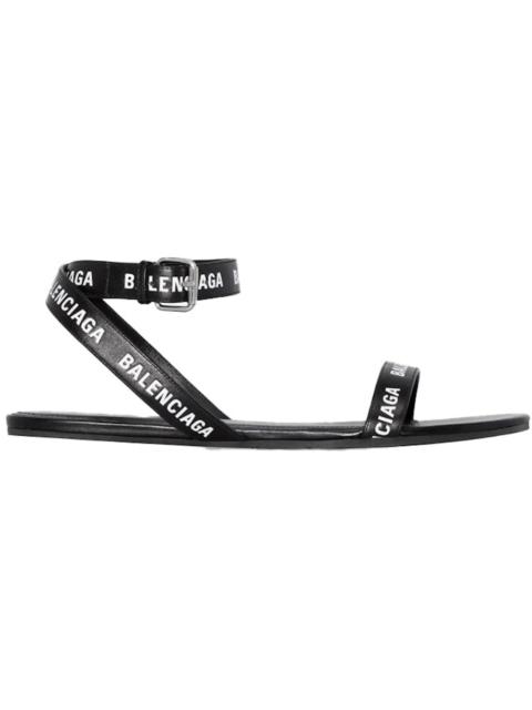 Balenciaga Black Logo Print Sandals Black Leather