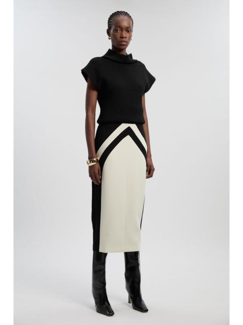 Compact Stretch Colour Block Tailored Pencil Midi Skirt