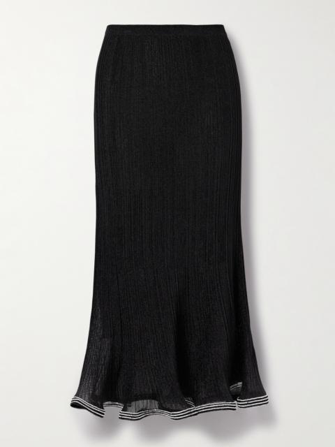 Brighton Crystal-embellished Metallic Ribbed-knit Maxi Skirt