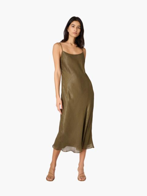 LUANNA METALLIC CHIFFON MIDI DRESS GROVE