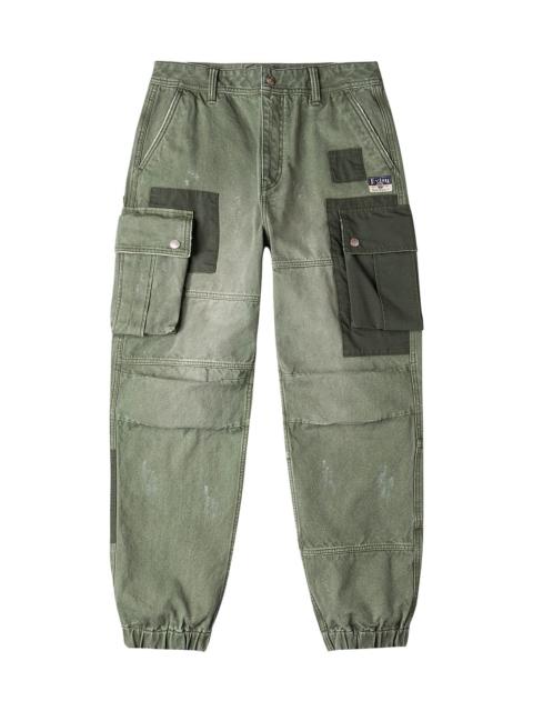 Dual Seagull Print Loose Fit Washed Woven Cargo Joggers