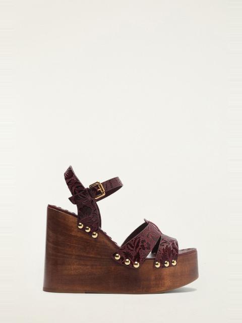 Brown Studded Embossed Wedge Sandal