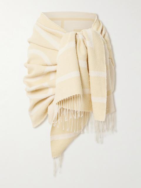 Embroidered Frayed Linen-blend Scarf