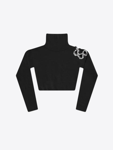 CRYSTAL CLUSTER FLOWER CROPPED TURTLENECK SWEATER