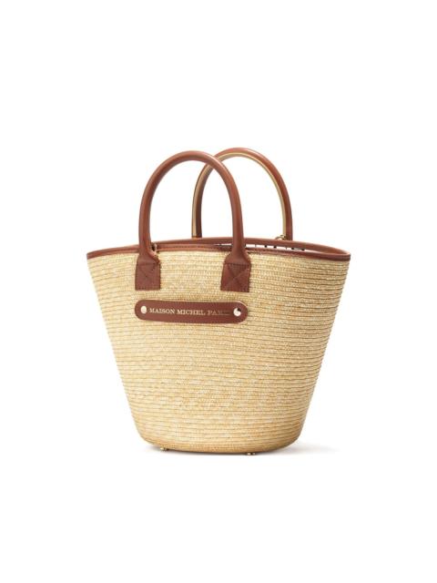 leather-handle straw tote bag