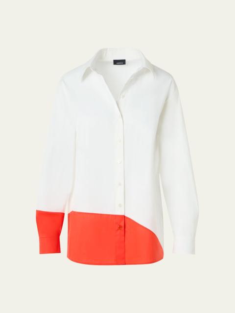 Colorblock Patchwork Button-Down Blouse