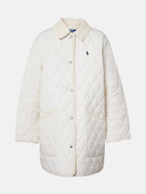 Logo quilted corduroy-trimmed coat