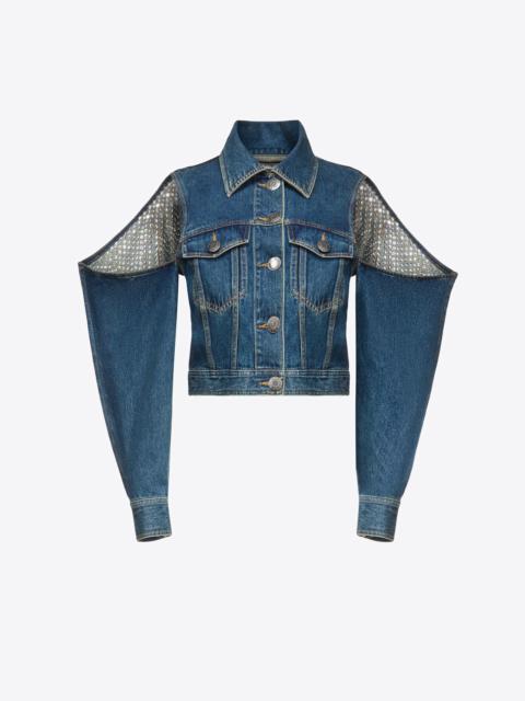 CRYSTAL EMBELLISHED CUTOUT DENIM JACKET