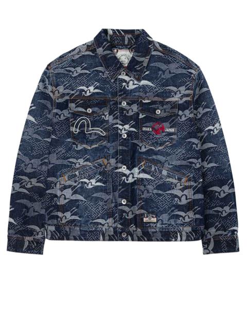 Allover Seagull Cranes Jacquard Loose Fit Denim Jacket