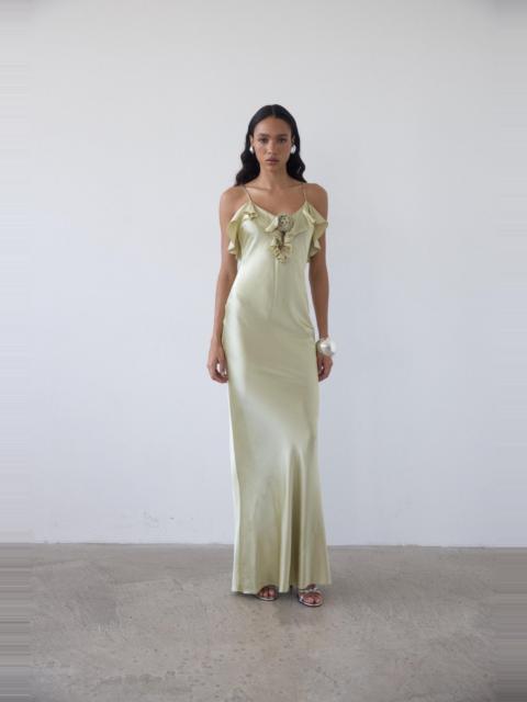 ESPERANZA LONG DRESS IN SAND SILK SATIN