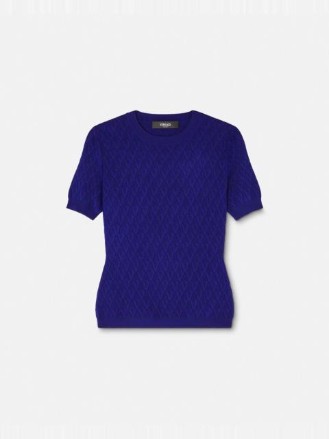 V Allover Jacquard Fitted Knit T-Shirt