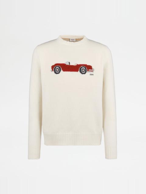 ROUND-NECK PULLOVER IN WOOL AND CASHMERE - WHITE