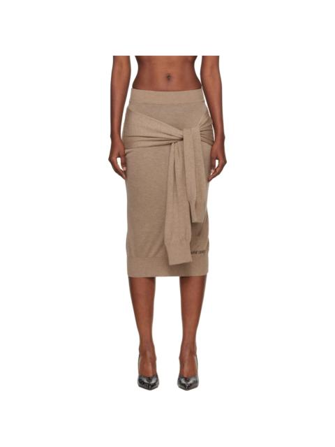 Beige Hybrid Knit Wrapped Midi Skirt