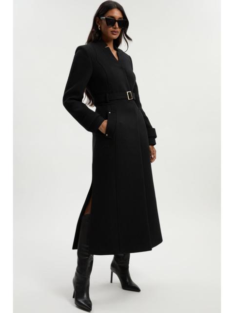 Wool Investment Notch Neck Belted Detail Tailored Maxi Coat