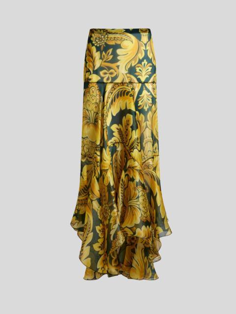 SILK MAXI SKIRT WITH FLOWER AND BEE MOTIF