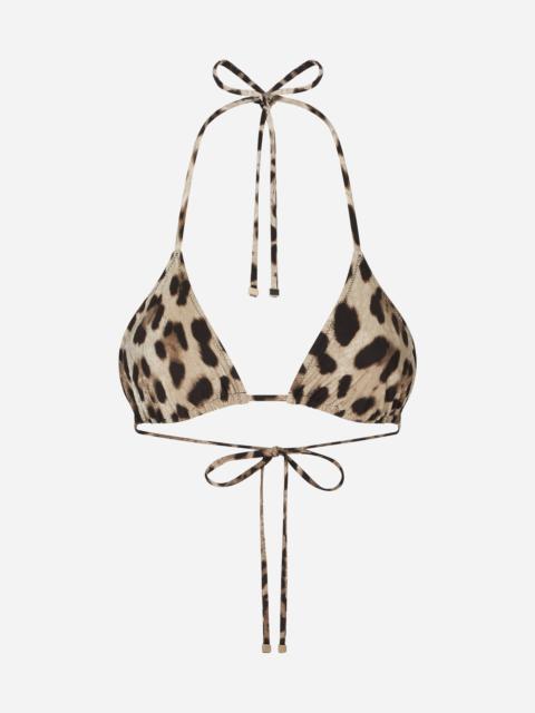 Leopard-print triangle bikini top