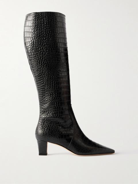 Penelope 50 Croc-effect Leather Knee Boots