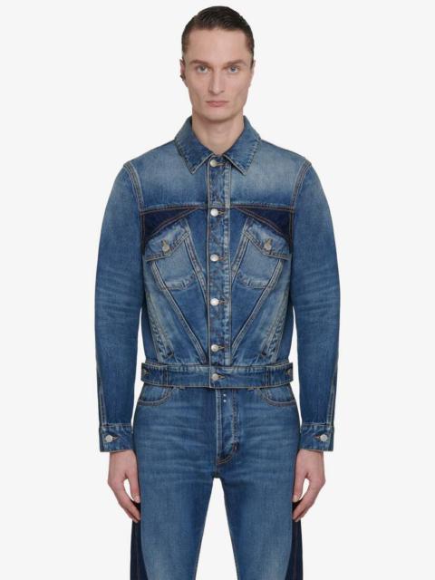 Men's Twisted Seam Denim Jacket in Washed Blue