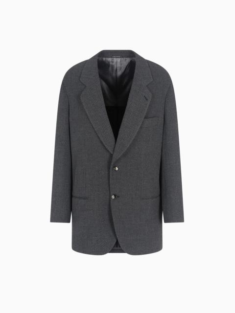 HERITAGE LINE SINGLE-BREASTED JACKET IN CHEVRON JACQUARD STRETCH VIRGIN WOOL