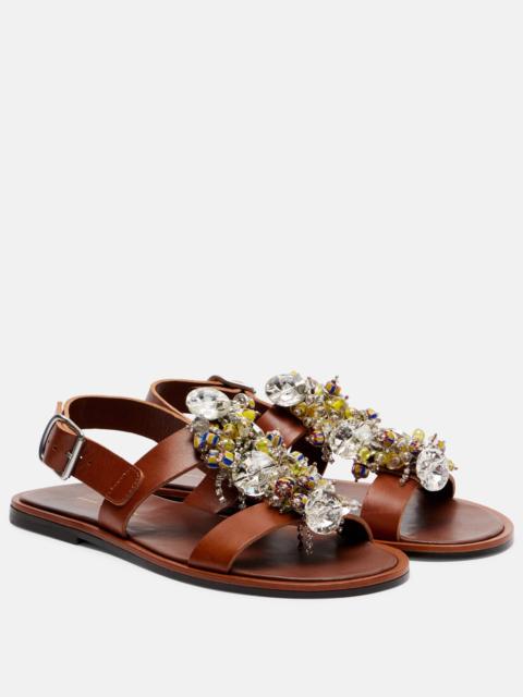 Embellished leather slingback sandals