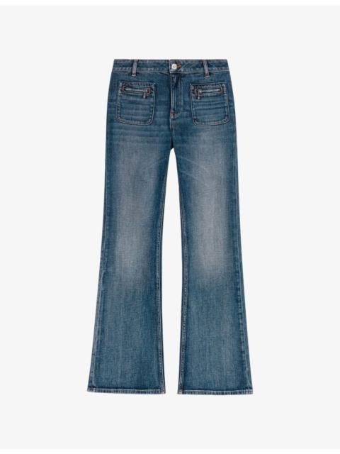 Faded Boot-Cut Mid-Rise Stretch-Denim Jeans
