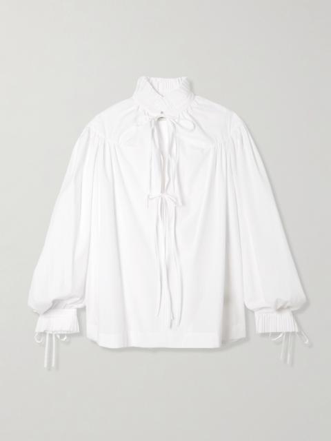 Tie-detailed Ruffled Gathered Cotton-poplin Blouse
