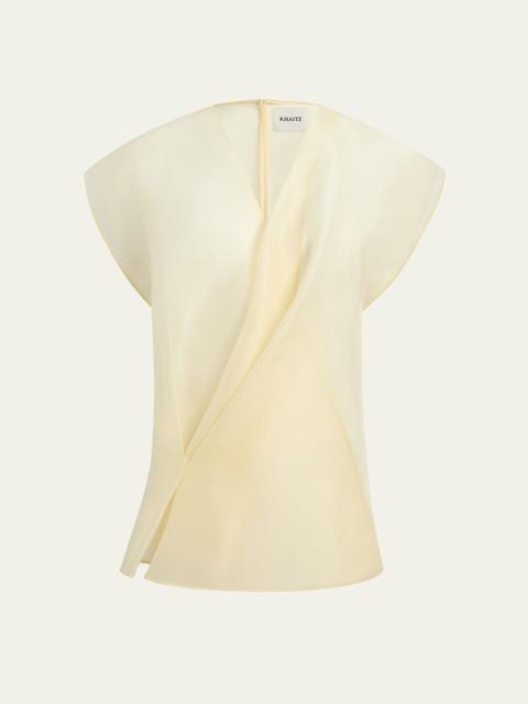 Mer Short-Sleeve Silk Organza Wrap Top