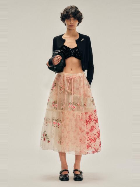 Sheer Overlay Long Patchwork Flounce Skirt