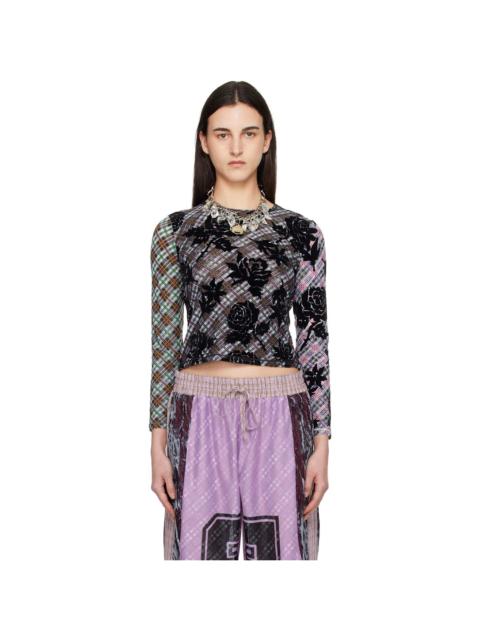 Multicolor Picnic Plaid Flocked Mesh Top