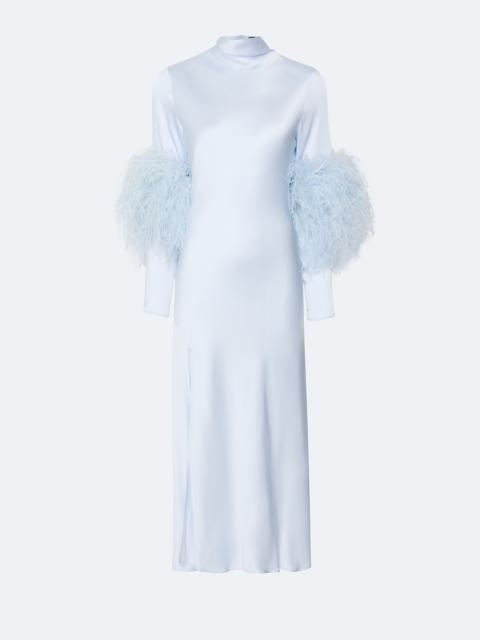 Satin Draped Neck Bias Dress With Feathers