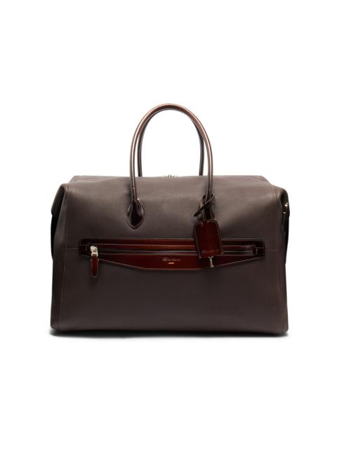Dark brown tumbled leather weekend bag