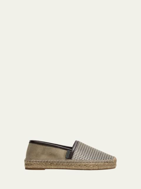 Laminated Suede and Leather Espadrille Flats