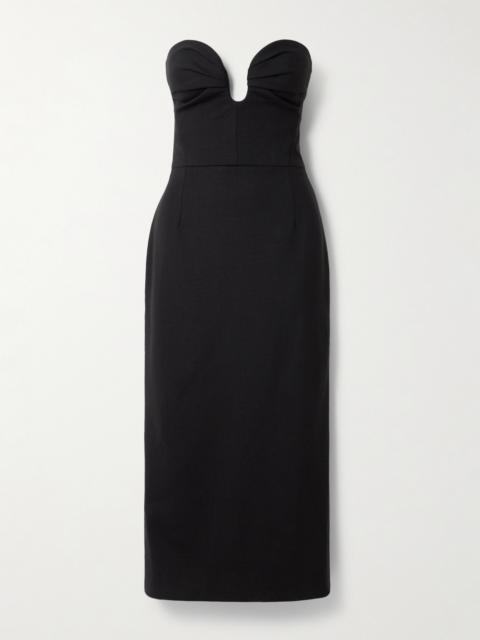 Strapless Ruched Wool-blend Midi Dress