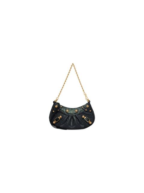 Women's Le Cagole Mini Purse With Chain Crocodile Embossed in Green