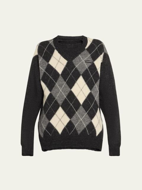 Attached Argyle Knitted Wool Sweater
