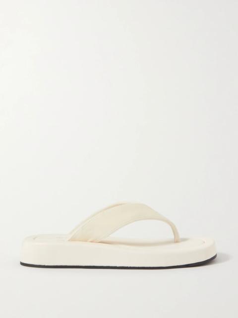 Ginza leather and velvet platform flip flops Off-white