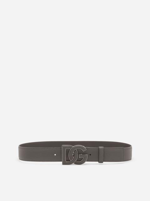 Deerskin-print calfskin belt with logo print
