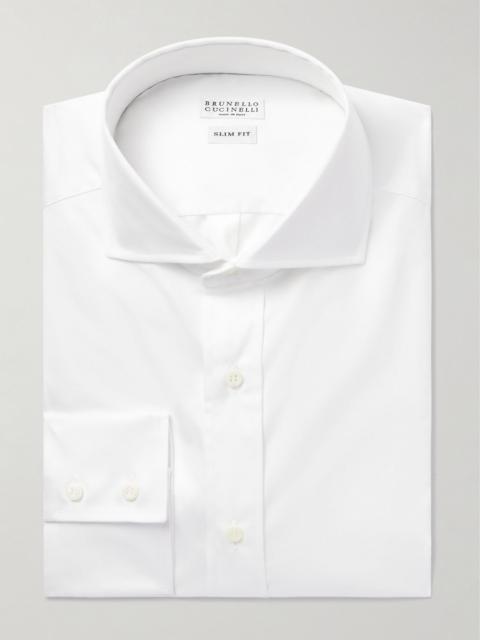 Slim-Fit Cutaway-Collar Cotton-Twill Shirt White