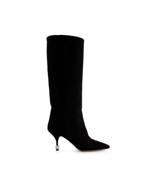 pearl-heel suede boots